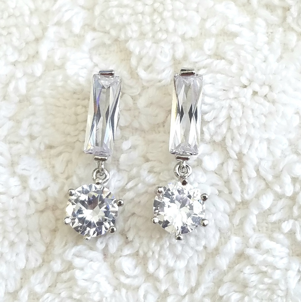 Cubic Zirconia Round Dangle Square Post Earrings